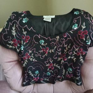 Papell Boutique Evening Beaded Silk Top